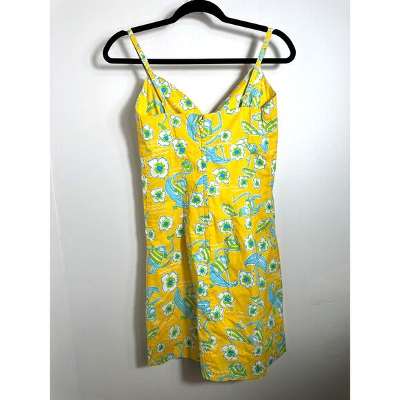 Vintage Lilly Pulitzer Yellow Dress Blue Monkey Print Mini Dress Size 4 - Picture 5 of 6